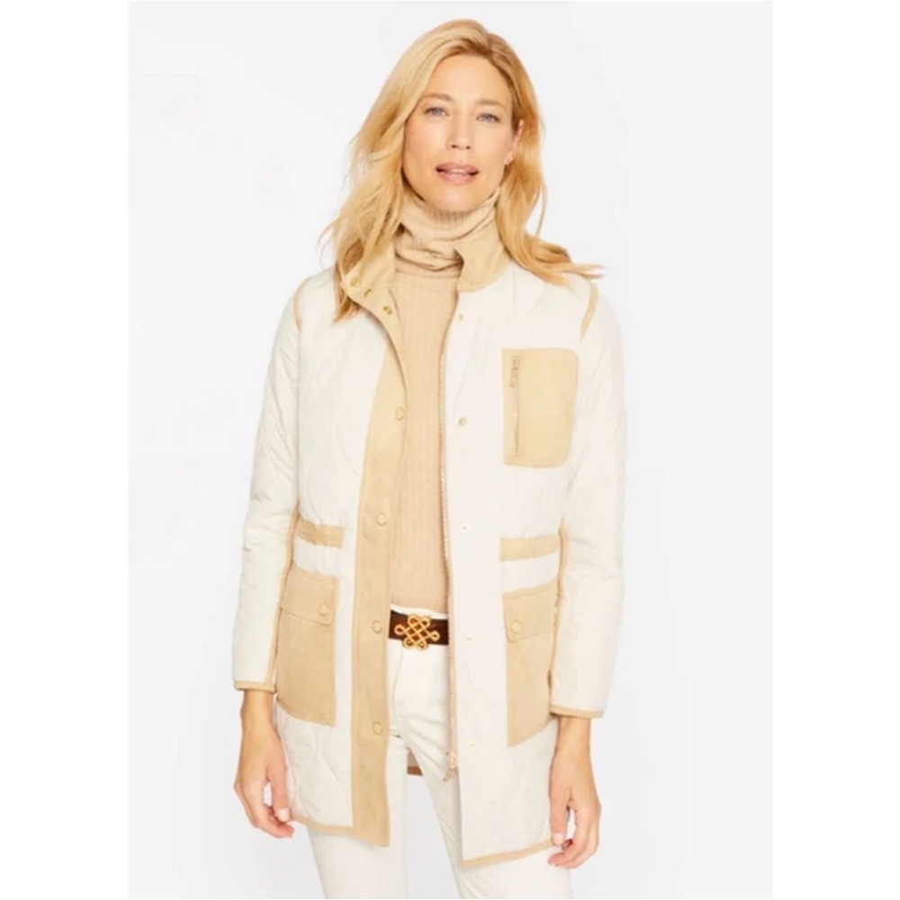 J McLaughlin Womens Linda Coat Quilted Suede Stone Size Large